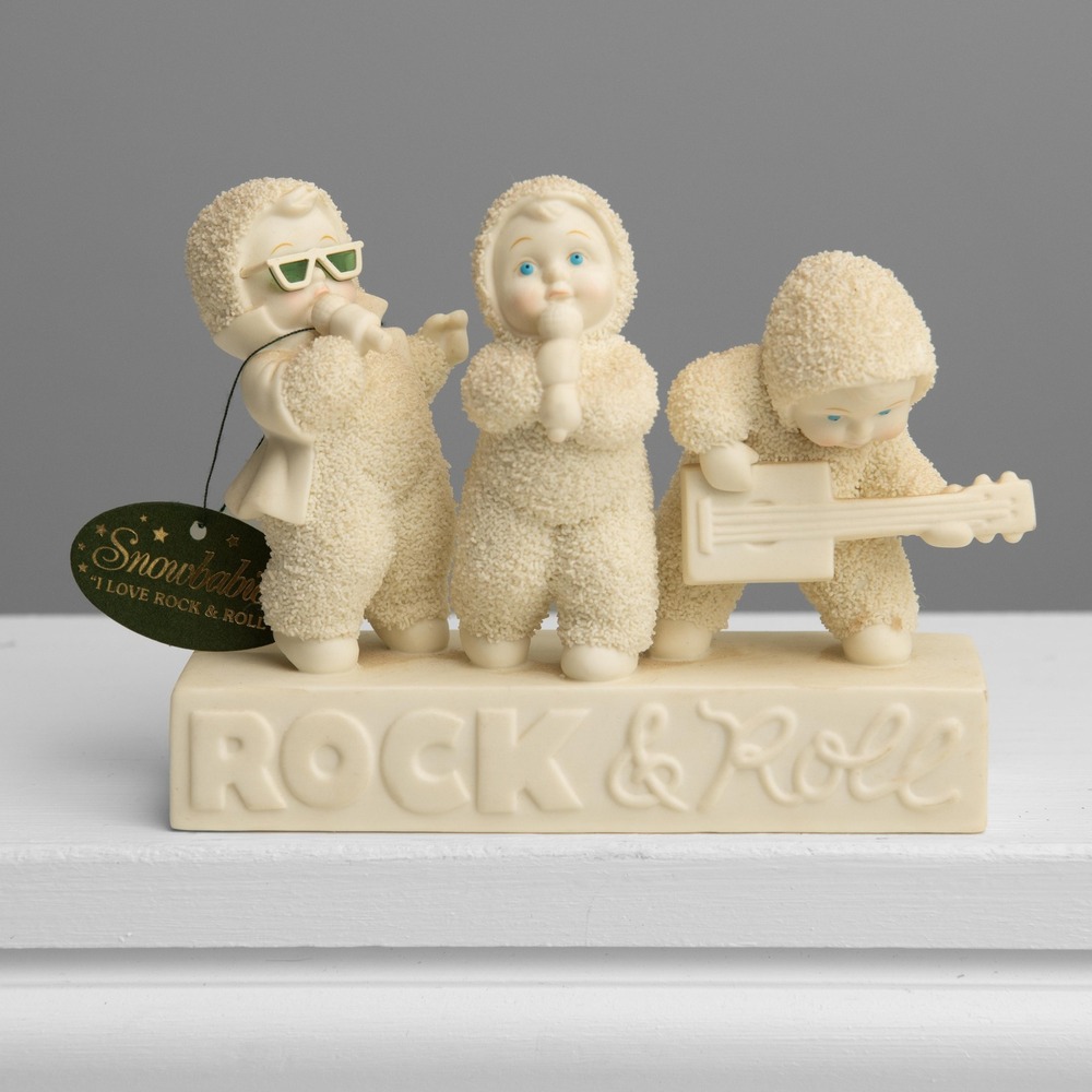 Dept 56 Snowbabies I Love Rock & Roll Music Band Decor Shabby Chic CottageCore